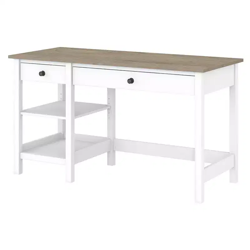 54W Farmhouse Computer Desk with Shelves, Shiplap Gray/Pure White