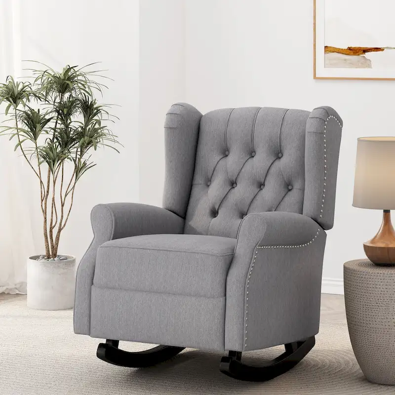 Dobles Fabric Tufted Wingback Rocking Chair by Christopher Knight Home