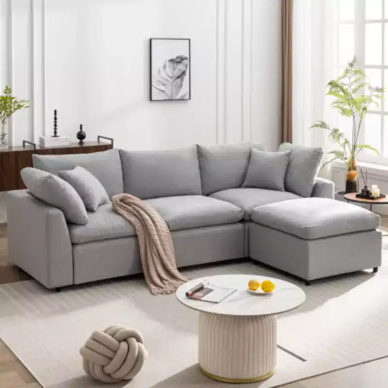 Plush Down-Filled Sectional Sofa with Convertible Design, L-Shaped Couch featuring a Reversible Chaise