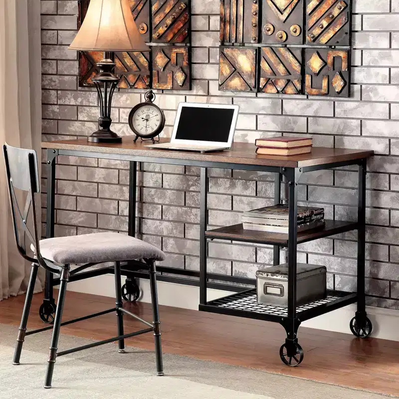 48 Reicher Industrial Computer Desk Antique Black - miBasics: Mobile Workstation with Open Shelf