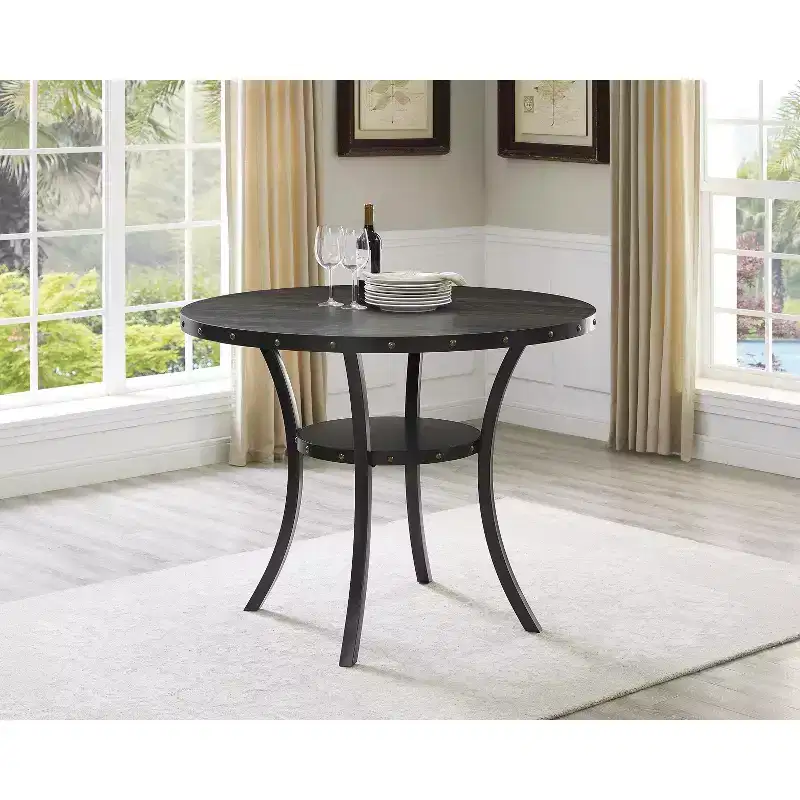 Espresso Wood Counter Height Nailhead Round Dining Table