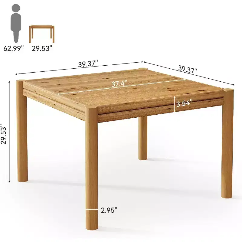 Lantine 39.4-Inch Square Solid Wood Dining Table for 4, Farmhouse Kitchen Table for Dining Room, Kitchen, Living Room, Easy Assembly