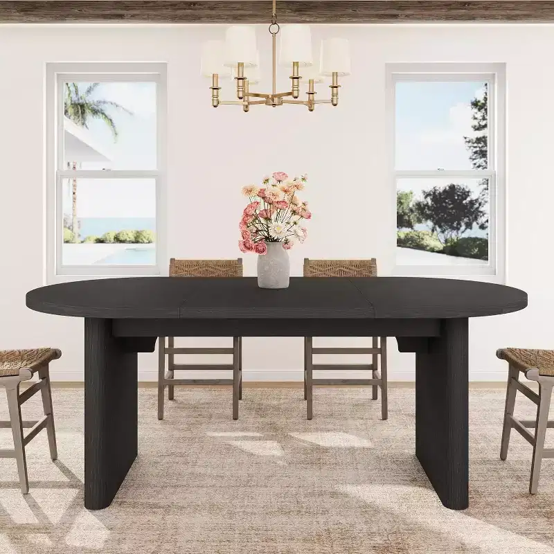 70.8 Oval Dining Table, Farmhouse Style with Solid Wood Base, Seats 6-8 People, for Kitchen and Dining Room