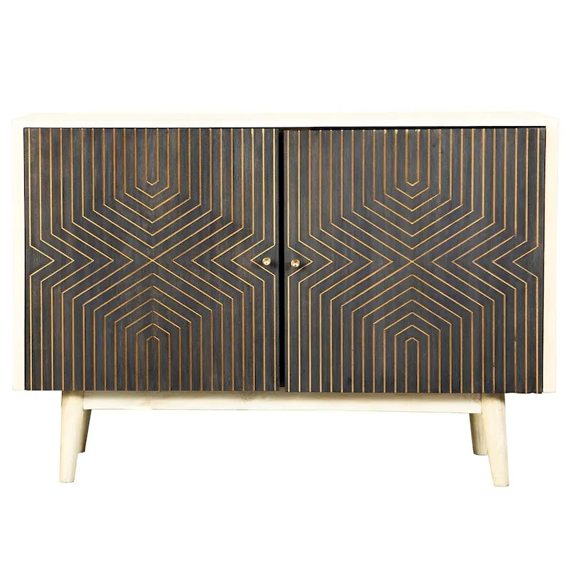 2 Doors Accent Cabinet with 4 Shelves in White Washed and Black