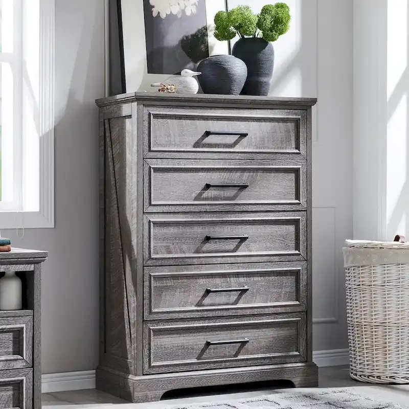 Farmhouse 5 Drawers Dresser Chests, Wood Rustic Chest of Drawers