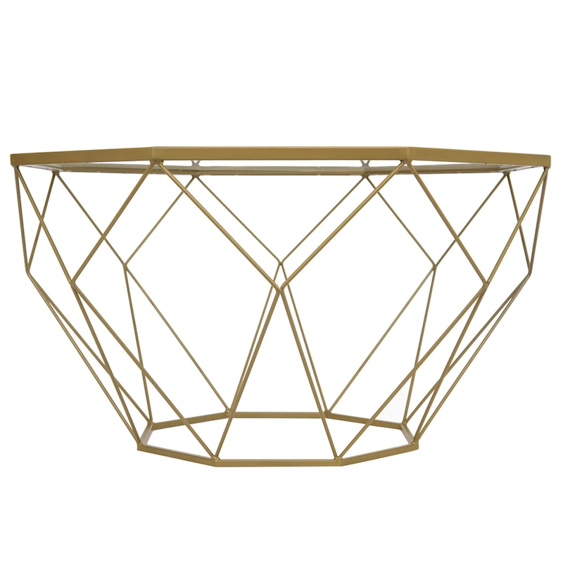 Malibu 29 Modern Octagon Center Coffee Table with Tempered Glass Table top & Sturdy Metal Geometric Base for Living Room Office