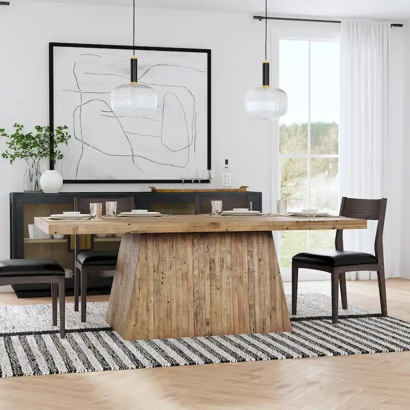 Natural Brown Plinth Base Dining Table, Seats 6–8