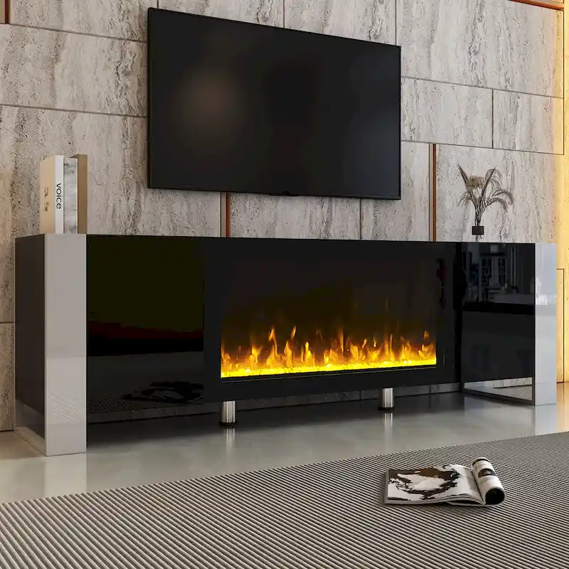 Modern 68.1 Fireplace TV Stand with 2 Large Cabinets for TVs up to 78