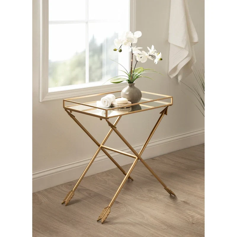 Metal Accent Table – Modern Geometric Side Table 21x14x26