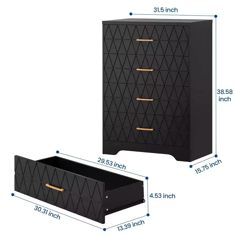 4 Drawer Dresser, Drawer Chest, Tall Storage Chest Cabinet Organizer Unit with Gold Handles, Small Dresser for Bedroom, Living Room, Closet
