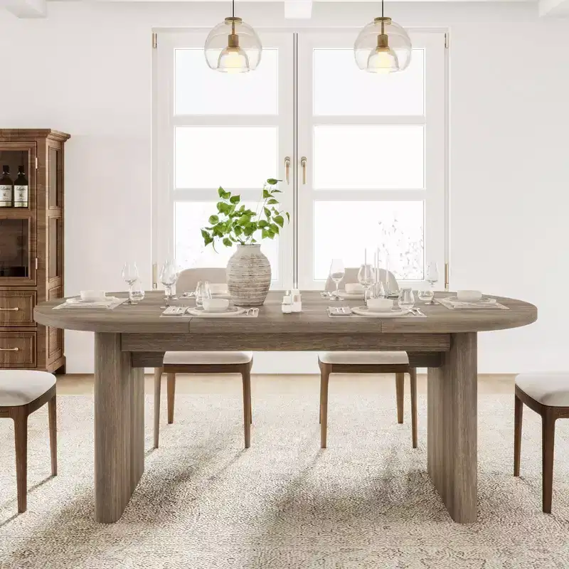Modern Farmhouse Oval Dining Table for 6-8  Thick Sturdy Wooden Base  Spacious for Dining Room, Kitchen, Living Room