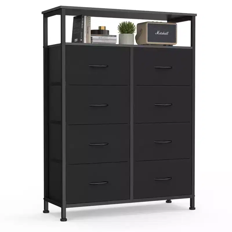 Cozy Dresser with 8 Fabric Drawers&Open Shelf, Tall TV Stand with Storage Cabinet, Chest of Drawers for Bedroom, Living Room