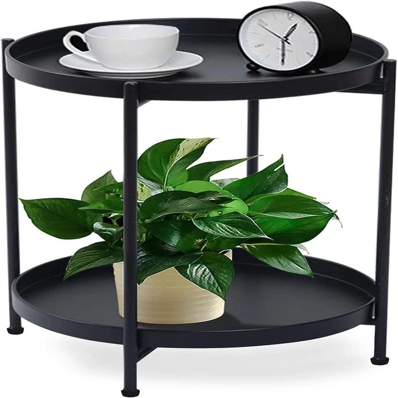 Table 2-Tier Metal Sofa Side Table - 15D x 15W x 20H