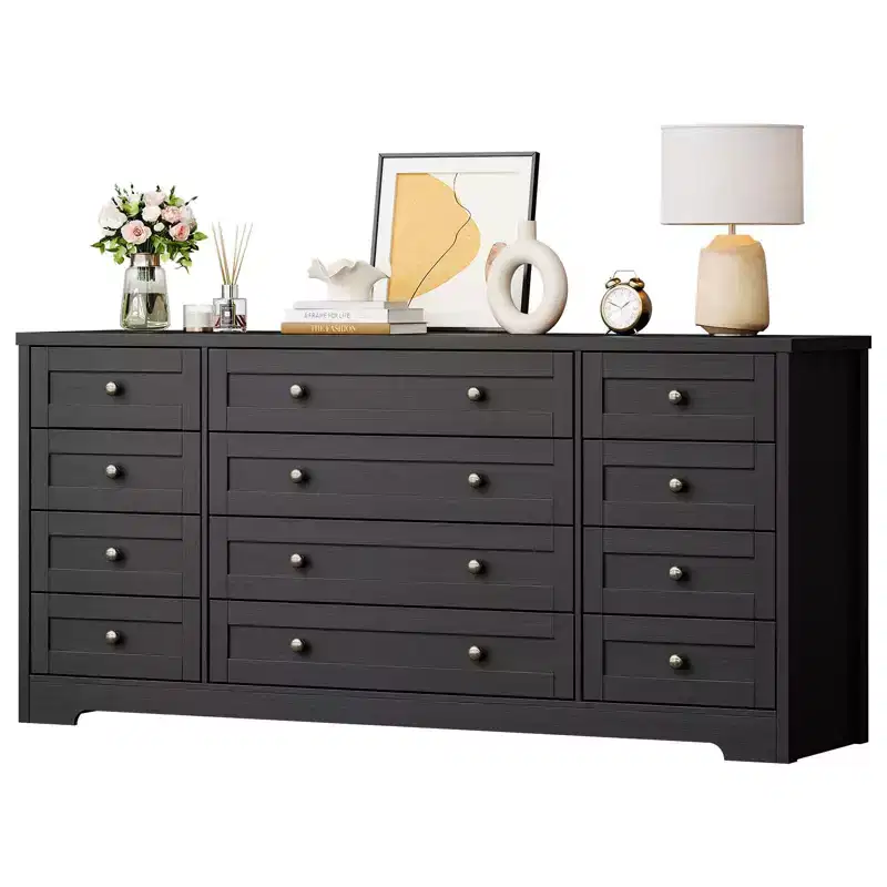 12 Drawer Dresser for Bedroom, Modern Wood Chest with Wide Top for 65 TV, Farmhouse Storage Cabinet for Living Room & Hallway