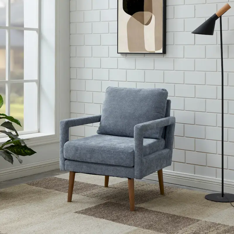 Blue 25.98 Chenille Upholstered Arm Chair with Soft Cushion