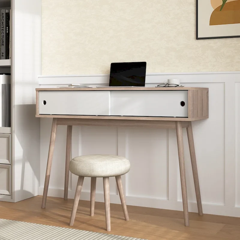 Entryway Table with 2 Carved Panel Drawers, Console Table with Storage Space and Wood Legs,Sofa Table Behind Couch for Hallway