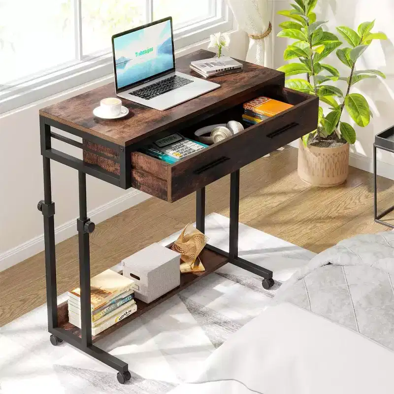 Portable Desk with Drawers – Mobile Laptop Desk on Wheels for Home Office