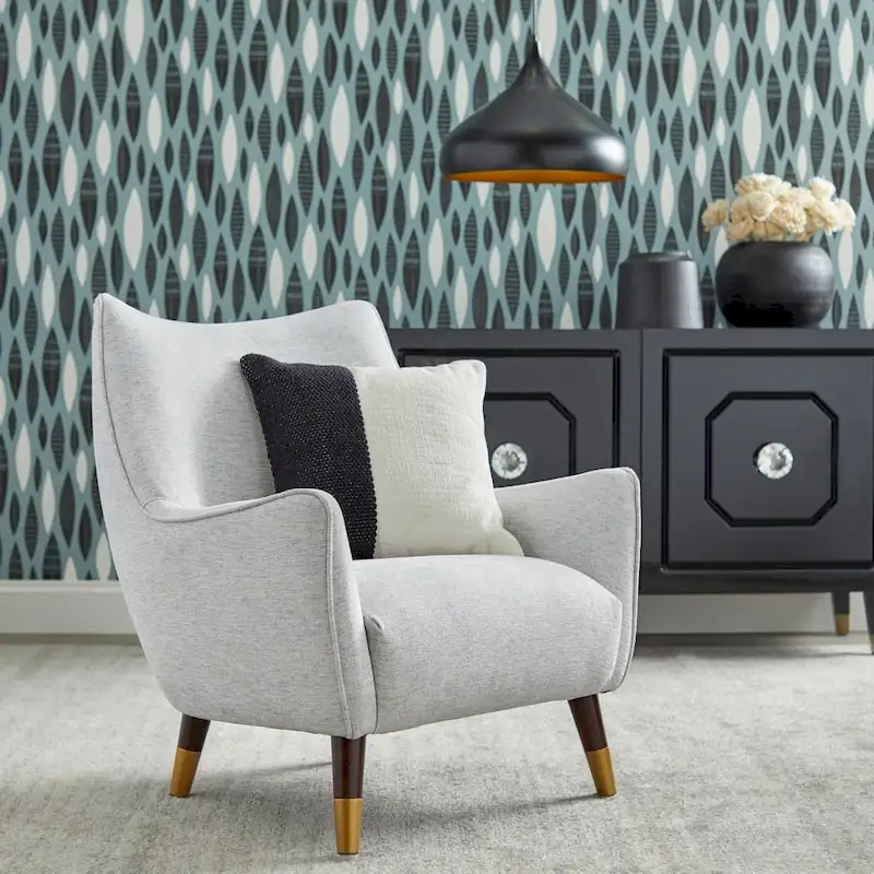 Scoop Back Accent Chair - Upholstered with Angled Walnut Finish Legs