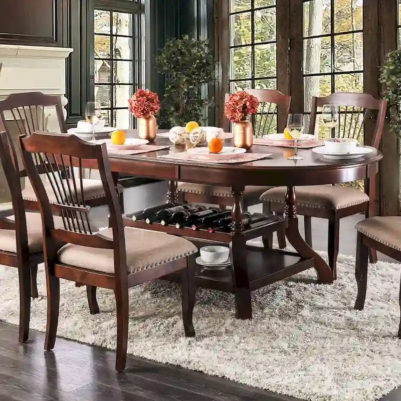 Brown Cherry Oval Expandable Dining Table, Seats 6–8